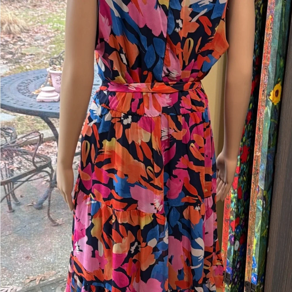 Nine West Floral Sleeveless Dress - Multicolor, Flounce Skirt, Large - Picture 7 of 10